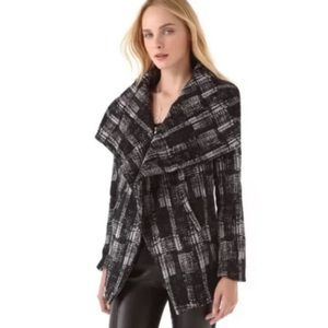 Anthro Black BEIGE Abstract Hatch Print Wool Blend Asymmetrical